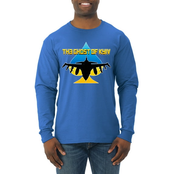 The Ghost Of Kyiv Mens Long Sleeve Shirt, Royal, Medium