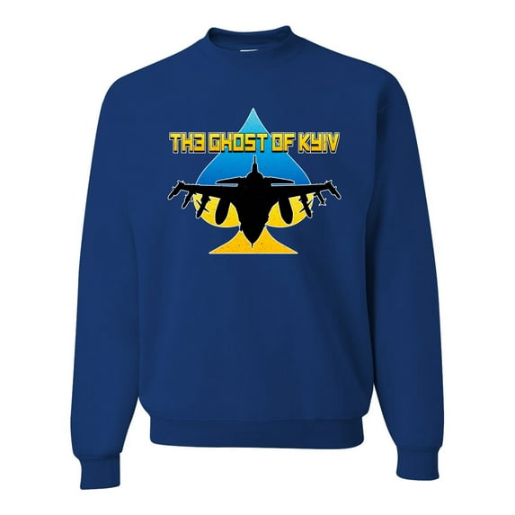 The Ghost Of Kyiv Unisex Crewneck Graphic Sweatshirt, Royal, Medium