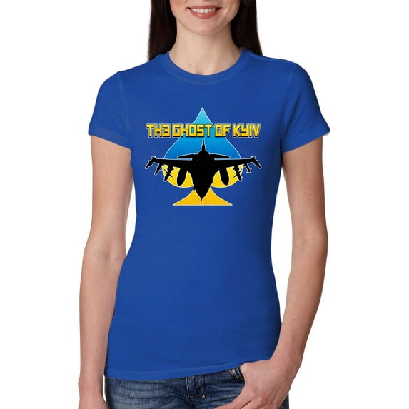 The Ghost Of Kyiv Womens Slim Fit Junior Tee, Royal, Large