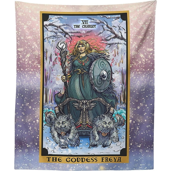 The Ghoulish Garb The Goddess Freyja In The Chariot Tarot Card Tapestry 60" x 50"