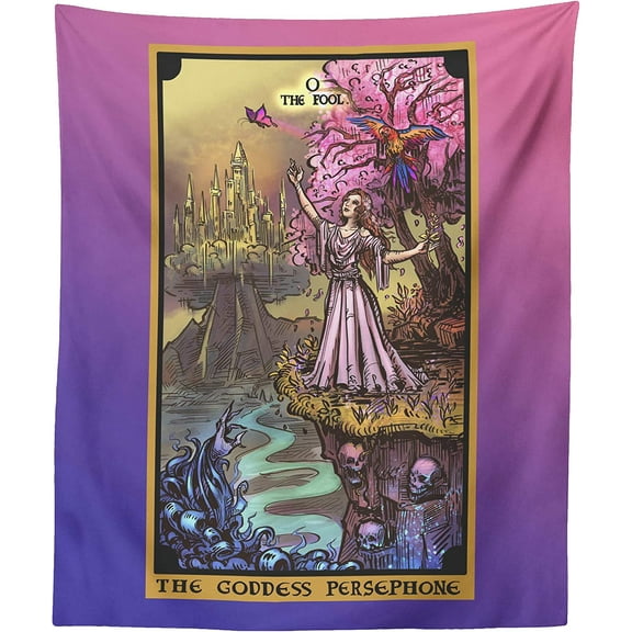 The Ghoulish Garb The Goddess Persephone In The Fool Tarot Card Tapestry 60" x 50"