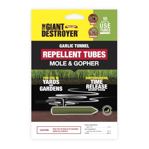 The Giant Destroyer Mole & Gopher Repellent Tubes - Natural Garlic Repellent - 10 Tubes - Plastic