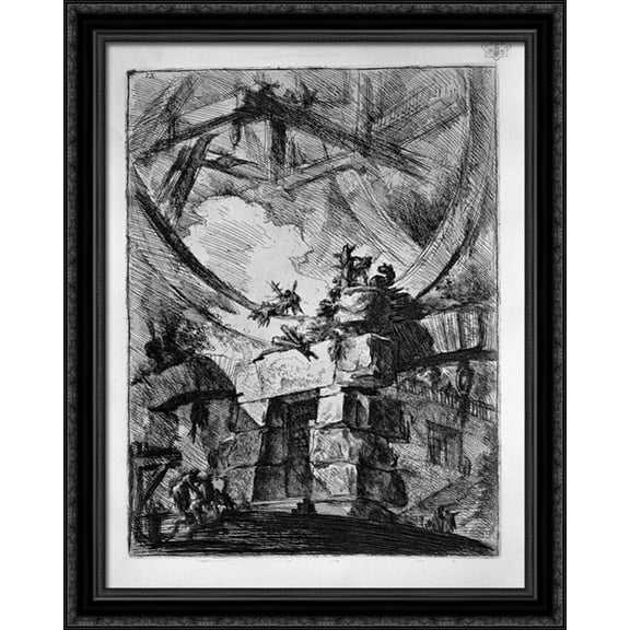 The Giant Wheel 28x36 Large Black Ornate Wood Framed Canvas Art by Giovanni Battista Piranesi