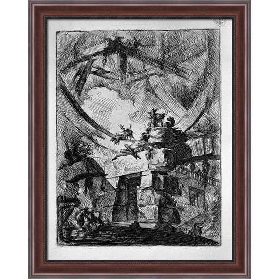The Giant Wheel 28x36 Large Walnut Ornate Wood Framed Canvas Art by Giovanni Battista Piranesi