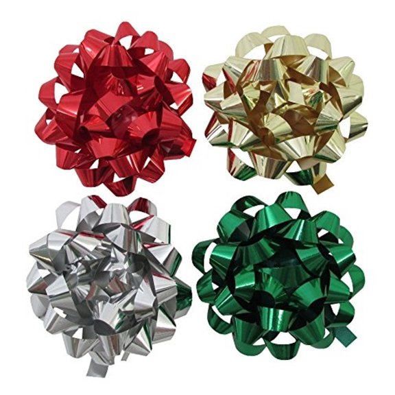 The Gift Wrap Company 3.5" Metallic Gift Bow Assortment, Pack of 4 (0725)