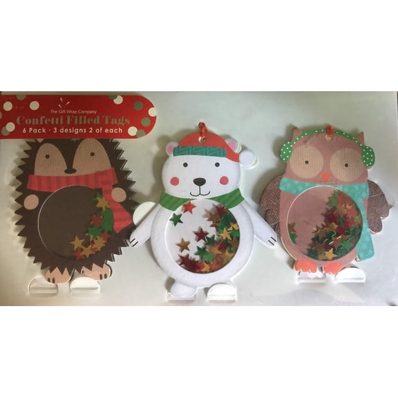 The Gift Wrap Company Confetti Filled Tags 6 Pack 3 Designs of 2 Each