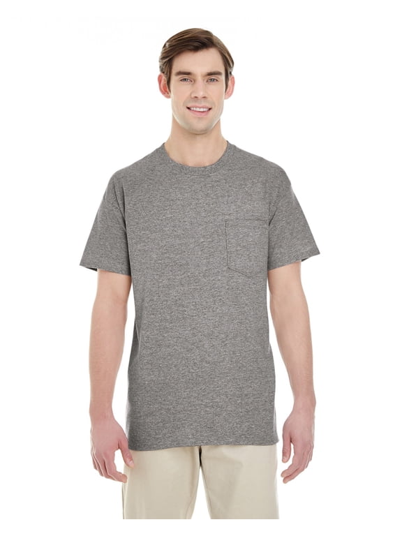 The Gildan Adult Heavy Cotton 53 oz Pocket T-Shirt - GRAPHITE HEATHER - M