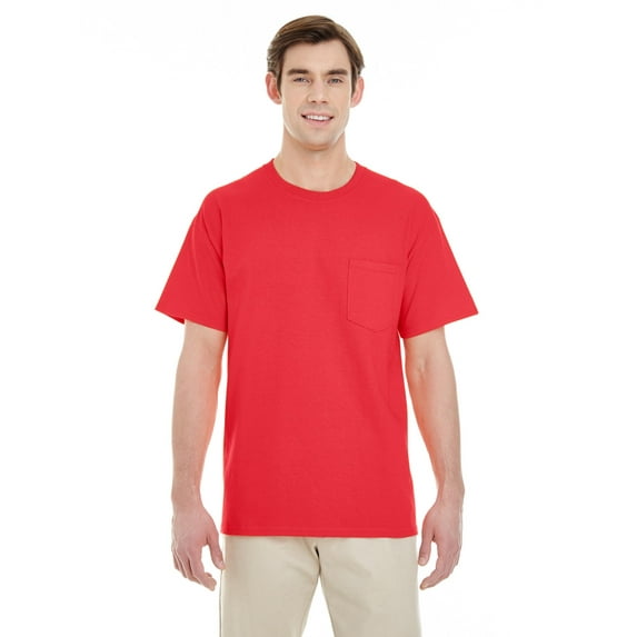 The Gildan Adult Heavy Cotton 53 oz Pocket T-Shirt - RED - L