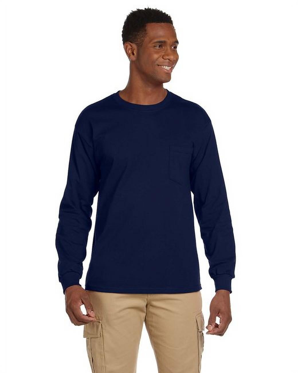 The Gildan Adult Ultra Cotton 6 oz Long Sleeve Pocket T-Shirt - NAVY ...