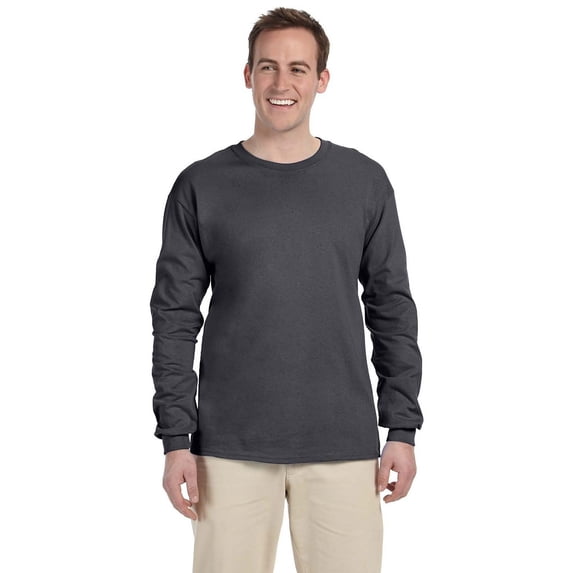 The Gildan Adult Ultra Cotton 6 oz Long Sleeve T-Shirt - DARK HEATHER - M