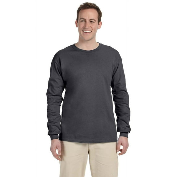 The Gildan Adult Ultra Cotton 6 oz Long Sleeve T-Shirt - DARK HEATHER - XL