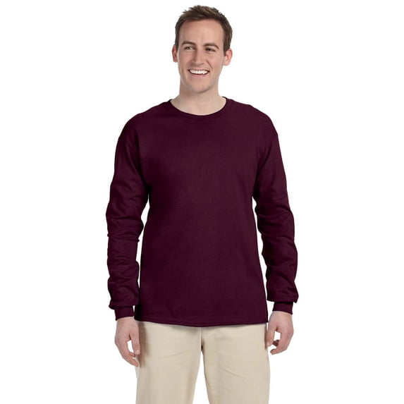 The Gildan Adult Ultra Cotton 6 oz Long Sleeve T-Shirt - MAROON - S