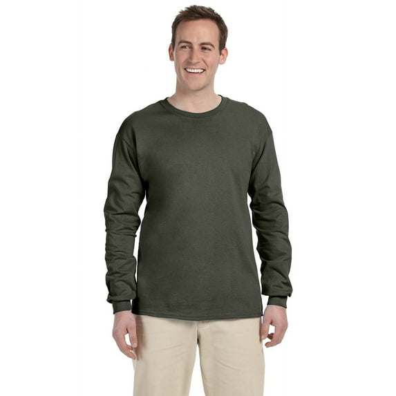 The Gildan Adult Ultra Cotton 6 oz Long Sleeve T-Shirt - MILITARY GREEN - S