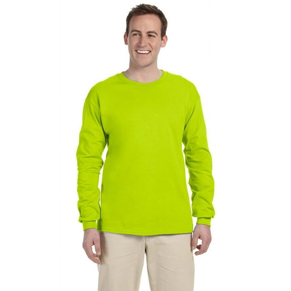 The Gildan Adult Ultra Cotton 6 oz Long Sleeve T-Shirt - SAFETY GREEN - L
