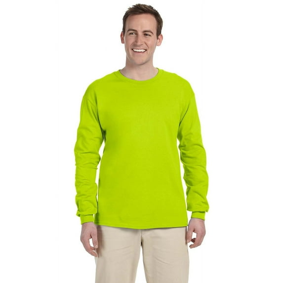 The Gildan Adult Ultra Cotton 6 oz Long Sleeve T-Shirt - SAFETY GREEN - XL