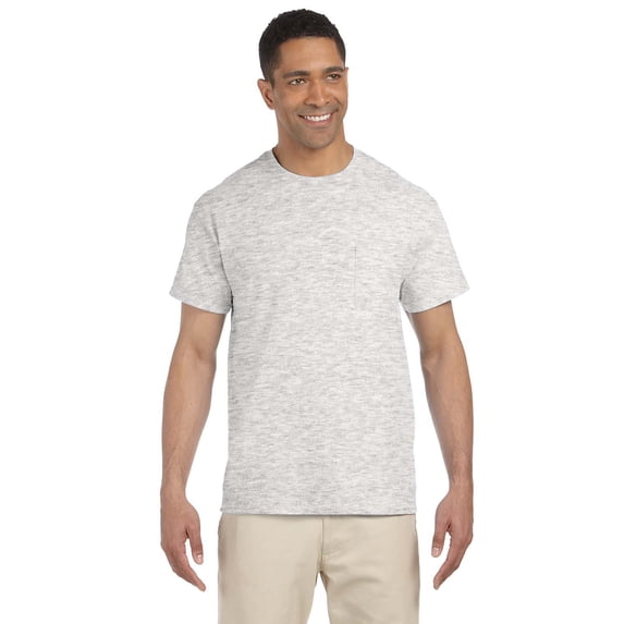 The Gildan Adult Ultra Cotton 6 oz Pocket T-Shirt - ASH GREY - S