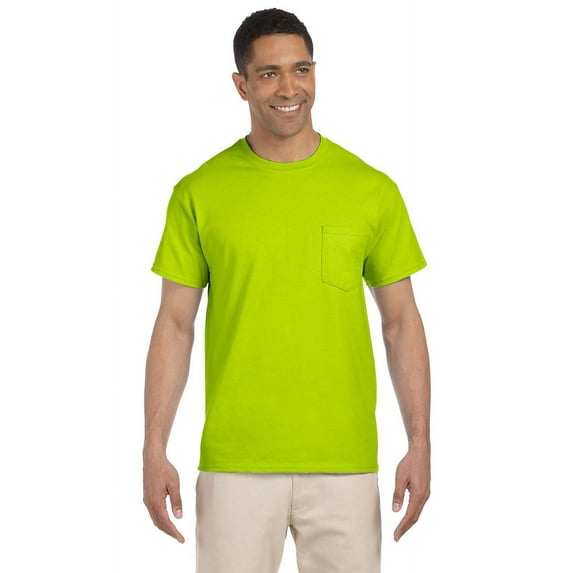 The Gildan Adult Ultra Cotton 6 oz Pocket T-Shirt - SAFETY GREEN - L