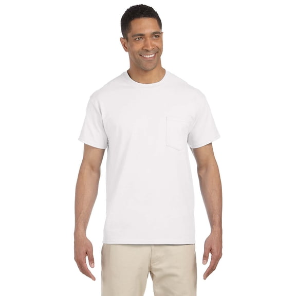 Branded Gildan Adult Ultra Cotton 6 oz Pocket T-Shirt - WHITE - L (Instant Saving 5% & more on min 2)