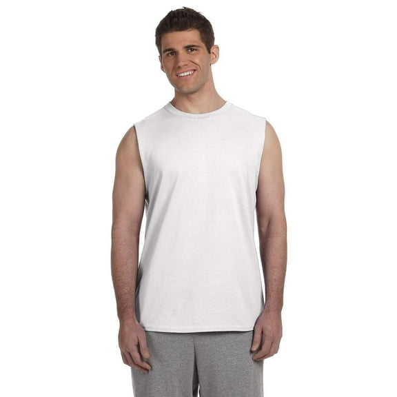 The Gildan Adult Ultra Cotton 6 oz Sleeveless T-Shirt - WHITE - M