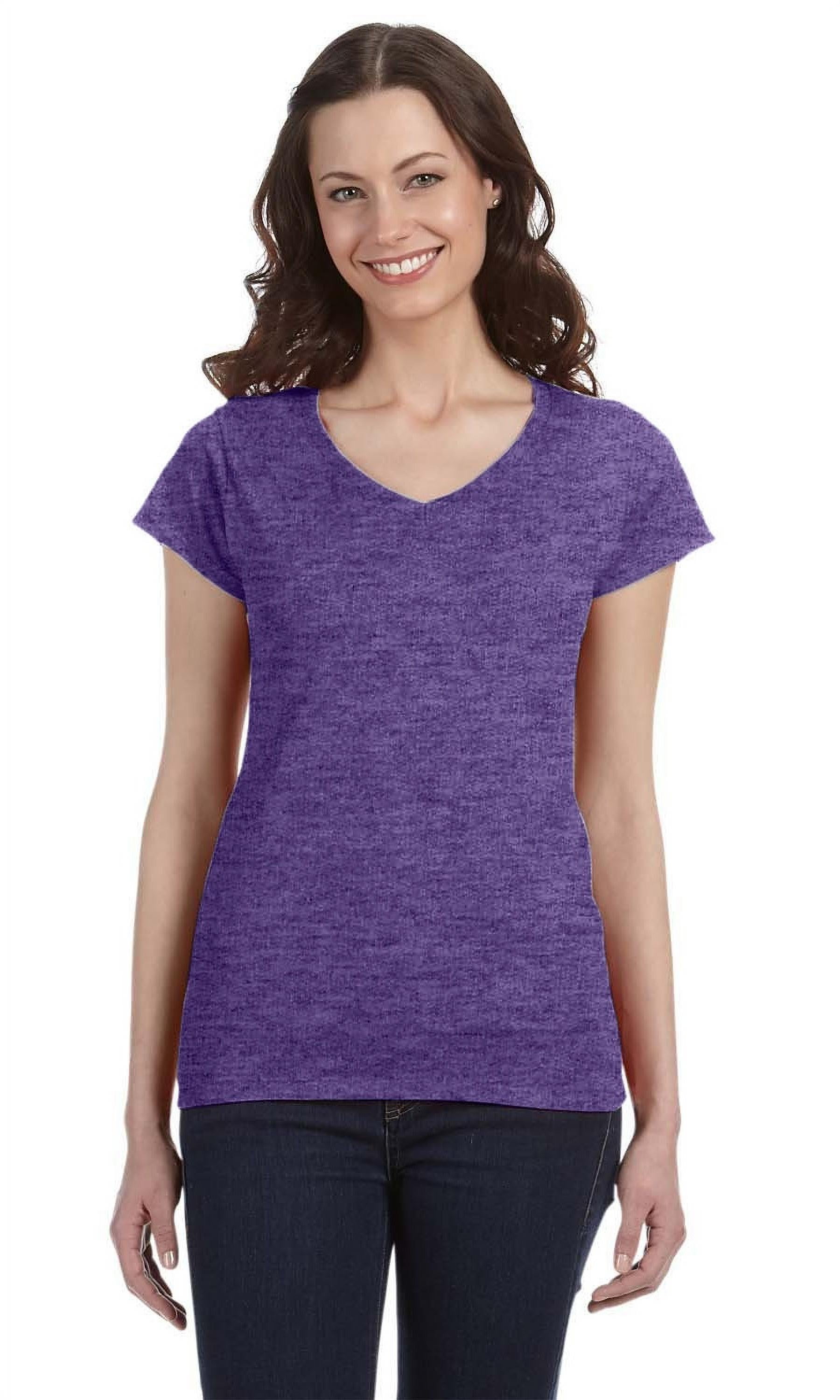 Purple Heather Purple V Neck T Shirt Women's The Gildan