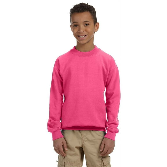 The Gildan Youth Heavy Blend 8 oz, 50/50 Fleece Crew - SAFETY PINK - L