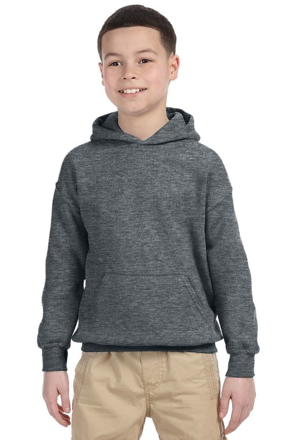 The Gildan Youth Heavy Blend 8 oz, 50/50 Hood - DARK HEATHER - L