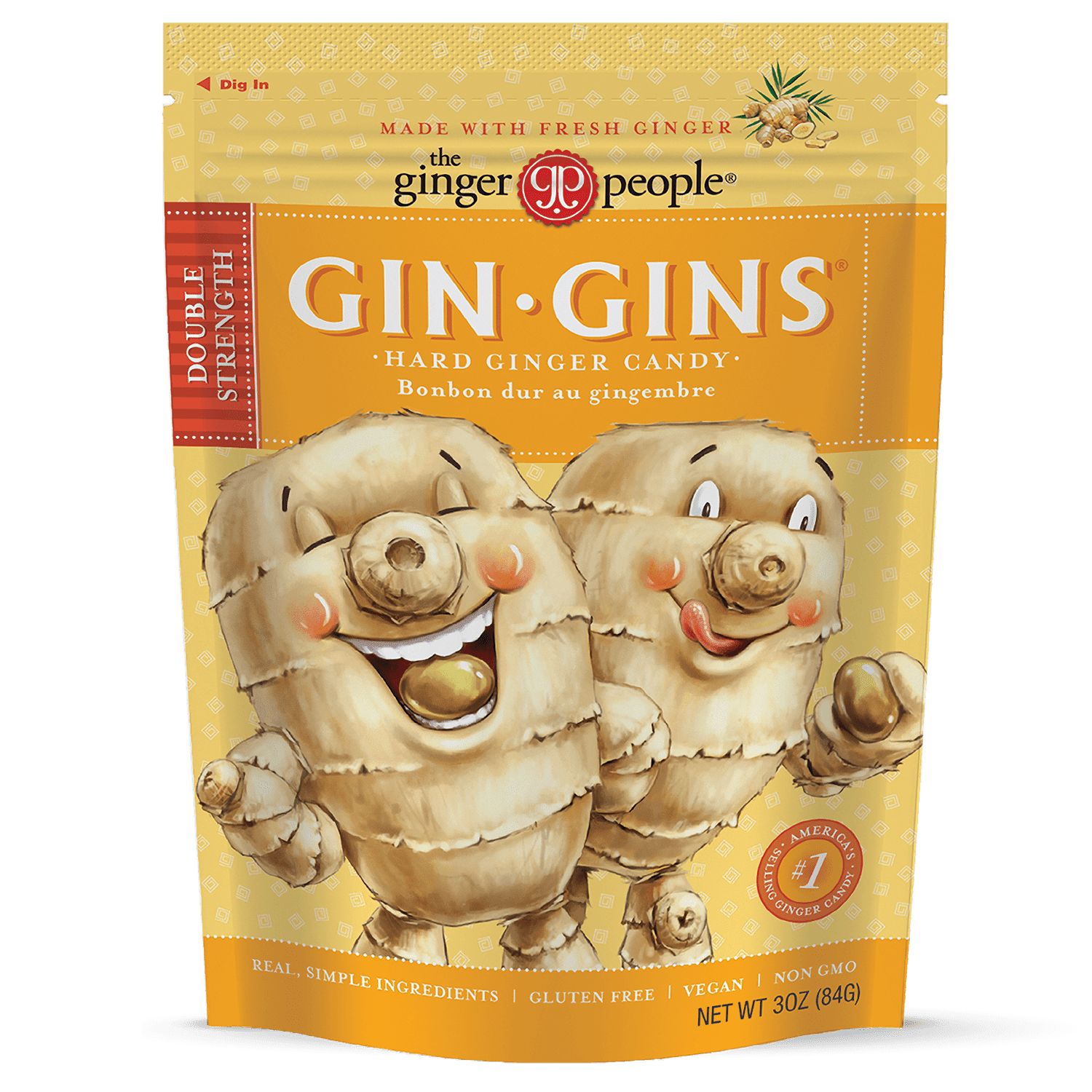 The Ginger People GIN GINS Double Strength Hard Ginger Candy, 3oz - Pack of 12