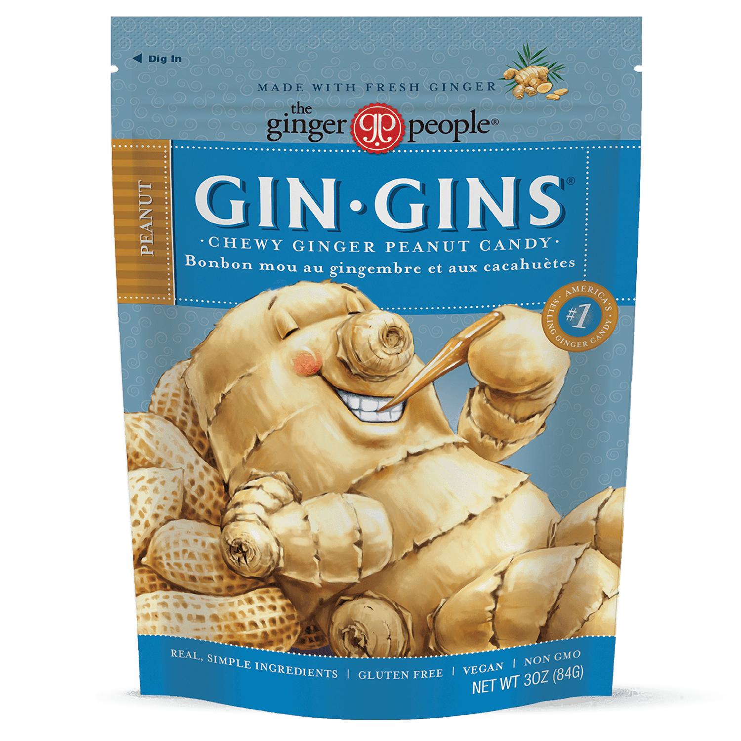 The Ginger People GIN GINS Peanut Ginger Chews Candy 3oz - Pack of 12
