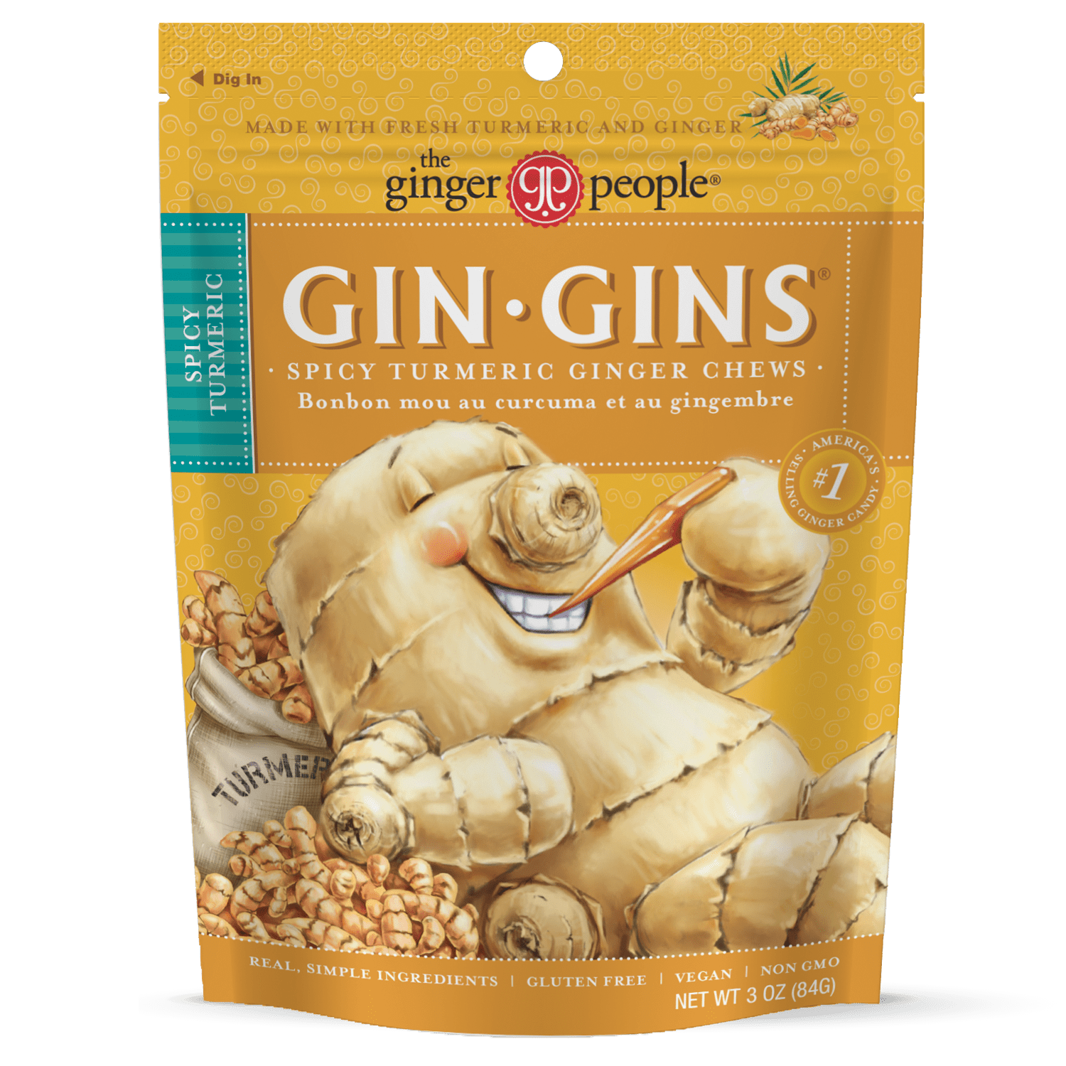 The Ginger People® GIN GINS® Spicy Turmeric Chews Candy, 3oz Pack of