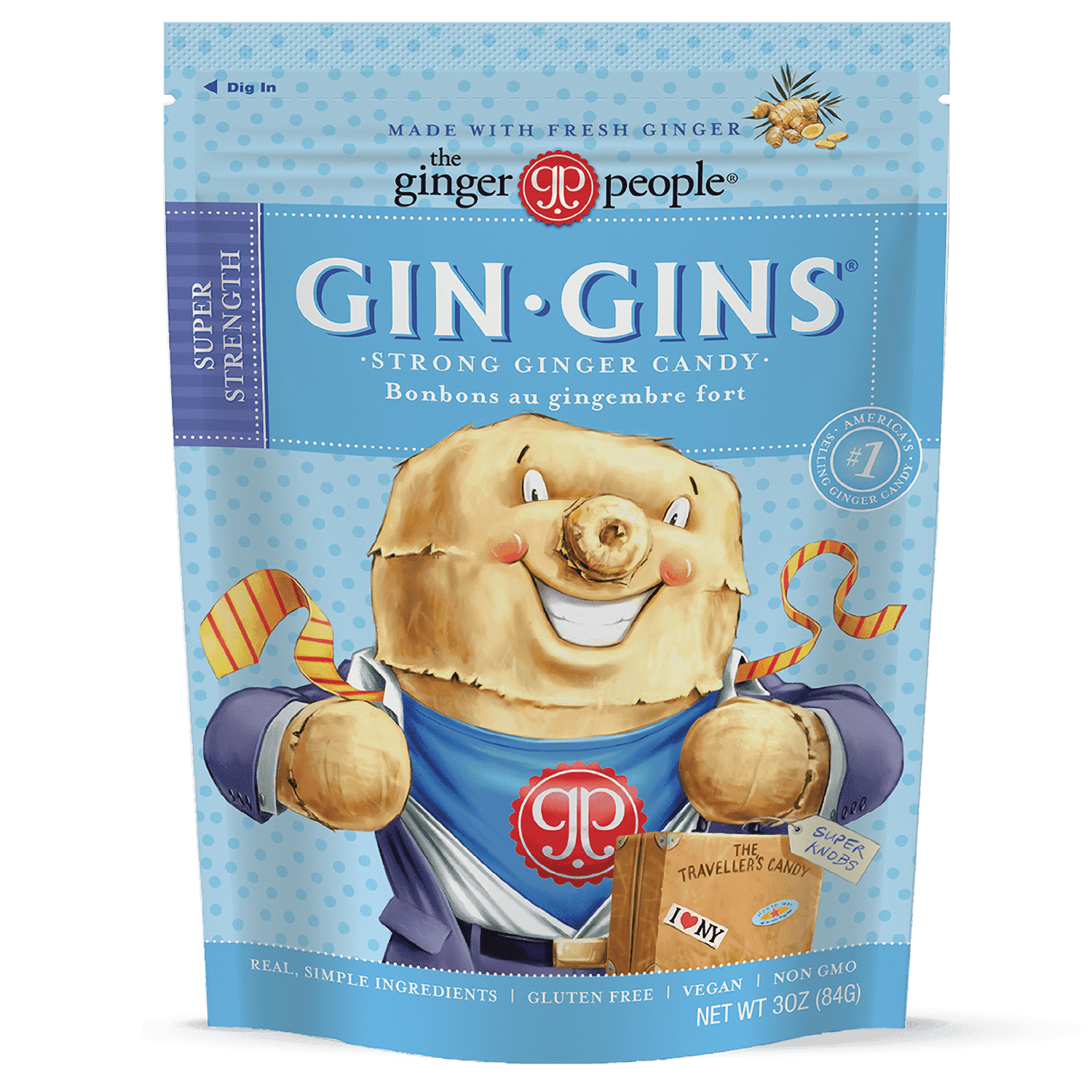 The Ginger People GIN GINS Super Strength Ginger Candy 3oz Pack Of 