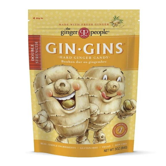 The Ginger People, GinGins, Hard Ginger Candy, Double Strength, 3 oz Pack of 4