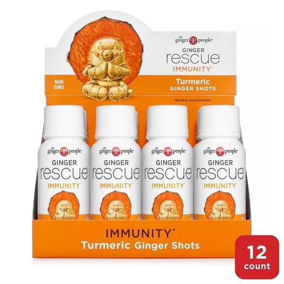 The Ginger People Ginger Rescue Shots Immunity Boosting, Caffeine Free Energy, Digestive Heath, Turmeric Flavor, 2 fl oz (Pack of 12)