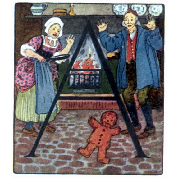 The Gingerbread Boy. Ninitial 'A' By Frederick Richardson For 'The Gingerbread Boy' From A 1923 Collection Of