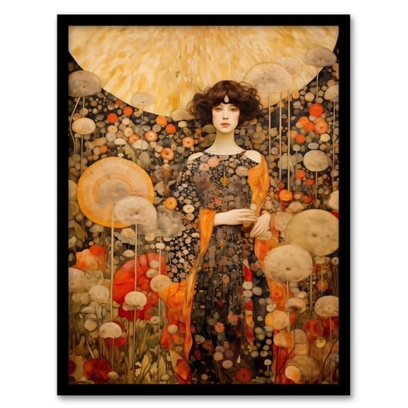 The Girl In The Dandelion Dream By Dianne Knope Klimt William Morris Inspired Style Wildflower Meadow Artwork Framed Wall Art Print A4