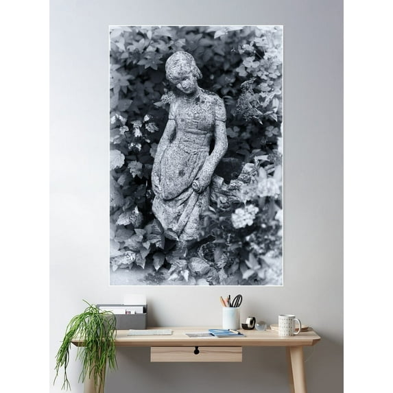 The Girl In The Garden Black And White Poster Wall Art, Modern Wall Decor For Living Room Bedroom, 16x24 UNFRAMED