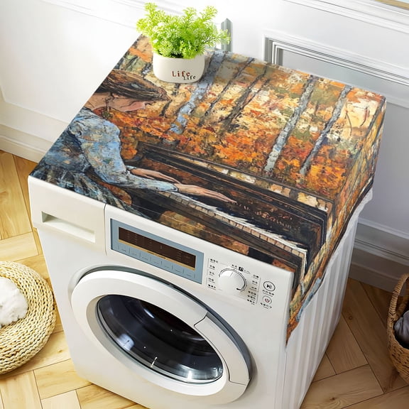 The Girl Plays The PianoWasher and Dryer Covers Dust-Proof and Oil Resistant Fridge Cover with 4 Storage Pockets Washing Machine Top Cover for Laundry Kitchen Home 51.2 x 22 In
