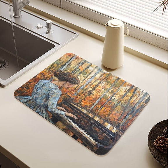 The Girl Plays The Piano Drying Mat Diatomaceous Earth Super Absorbent Non-slip Rubber Sole Heat Resistant 230 Degrees Fahrenheit 15.711.8in