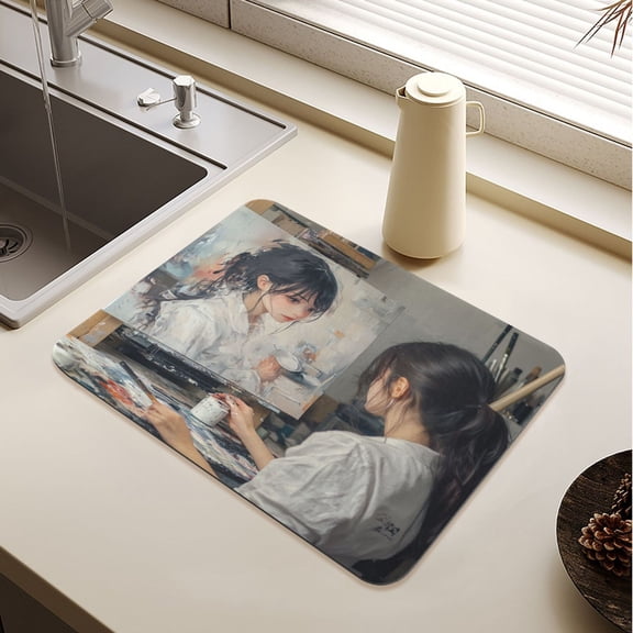 The Girl Who Paints Drying Mat Diatomaceous Earth Super Absorbent Slip Rubber Sole Heat Resistant 230 Degrees Fahrenheit 23.619.7in