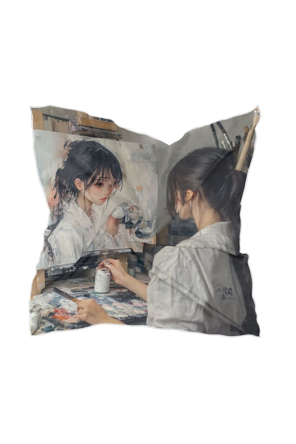 The Girl Who Paints Square Silk Scarf, 23.6223.62in Polyester Simulated Silk Satin Scarf Tops for Women Head Wraps Shirt Bandana Curly Hair Tie Headband Headscarf