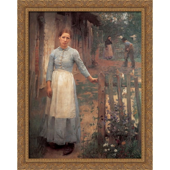The Girl at the Gate 28x36 Large Gold Ornate Wood Framed Canvas Art by Sir George Clausen