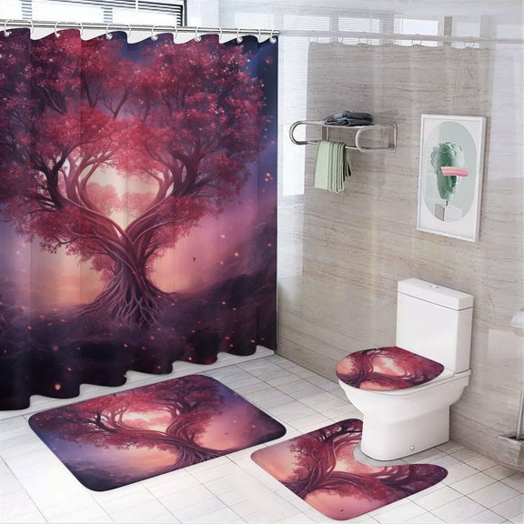 The Giving Tree Shower Curtain Sets with Rugs 4 Piece Rustic