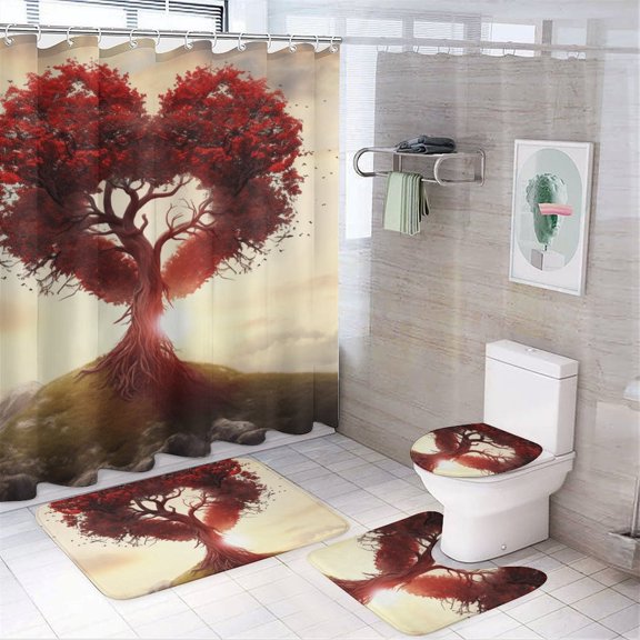 The Giving Tree Shower Curtain Sets with Rugs 4 Piece Rustic