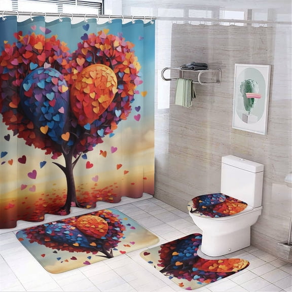 The Giving Tree Shower Curtain Sets with Rugs 4 Piece Rustic
