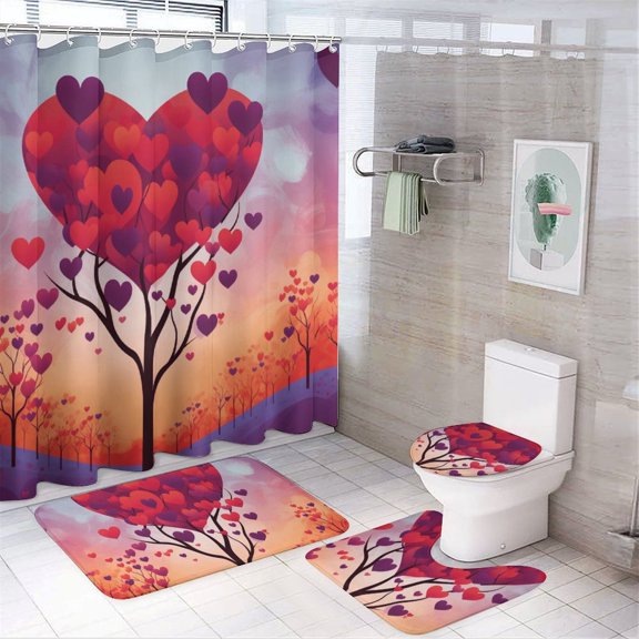 The Giving Tree Shower Curtain Sets with Rugs 4 Piece Rustic
