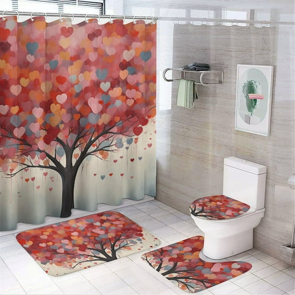 The Giving Tree Shower Curtain Sets with Rugs 4 Piece Rustic