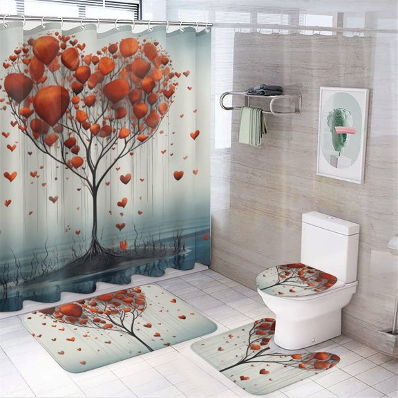 The Giving Tree Shower Curtain Sets with Rugs 4 Piece Rustic
