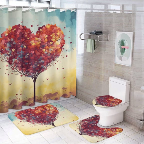 The Giving Tree Shower Curtain Sets with Rugs 4 Piece Rustic