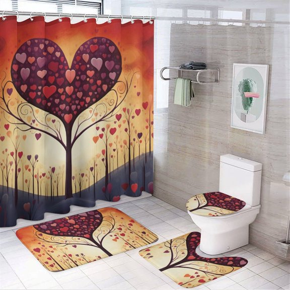 The Giving Tree Shower Curtain Sets with Rugs 4 Piece Rustic