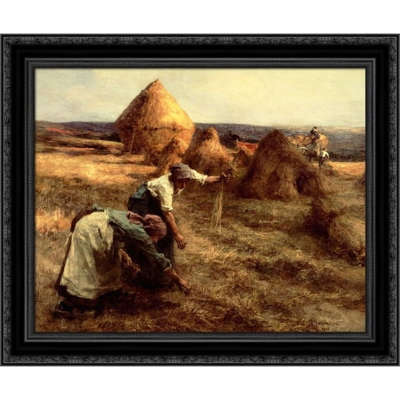 The Gleaners 24x20 Black Ornate Wood Framed Canvas Art by L'Hermitte, Leon Augustin