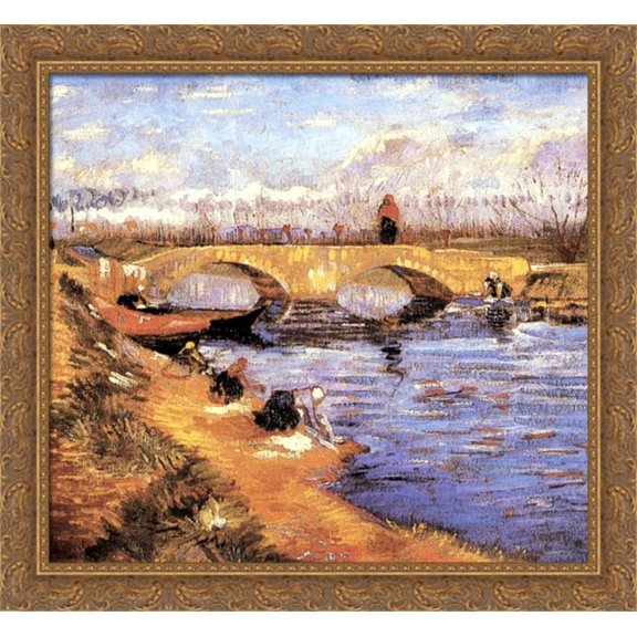 The Gleize Bridge over the Vigneyret Canal 30x28 Large Gold Ornate Wood Framed Canvas Art by Vincent van Gogh